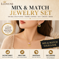 LUOYUNE 2026 Nouveauté Ensemble de bijoux professionnel en laiton plaqué or 18 carats (collier, boucles d'oreilles, bague) pour cadeau, vente en gros