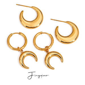 Yueli Crescent Moon <b>Cuff</b> <b>Earrings</b> Stainless Steel Statement Jewelry For Women Party Fashion Geometric Design - Product Image 1