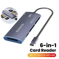 Lector de Tarjetas Multifunción MEUYAG 6 en 1 USB 2.0/Tipo-C, Adaptador de Tarjetas de Memoria SD/TF/XD/CF/M2, Puertos USB Tipo-C para Transferencia de Datos