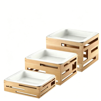 Présentoir de desserts en bois pour traiteur de mariage avec assiettes en céramique pour table de buffet et décoration de fête