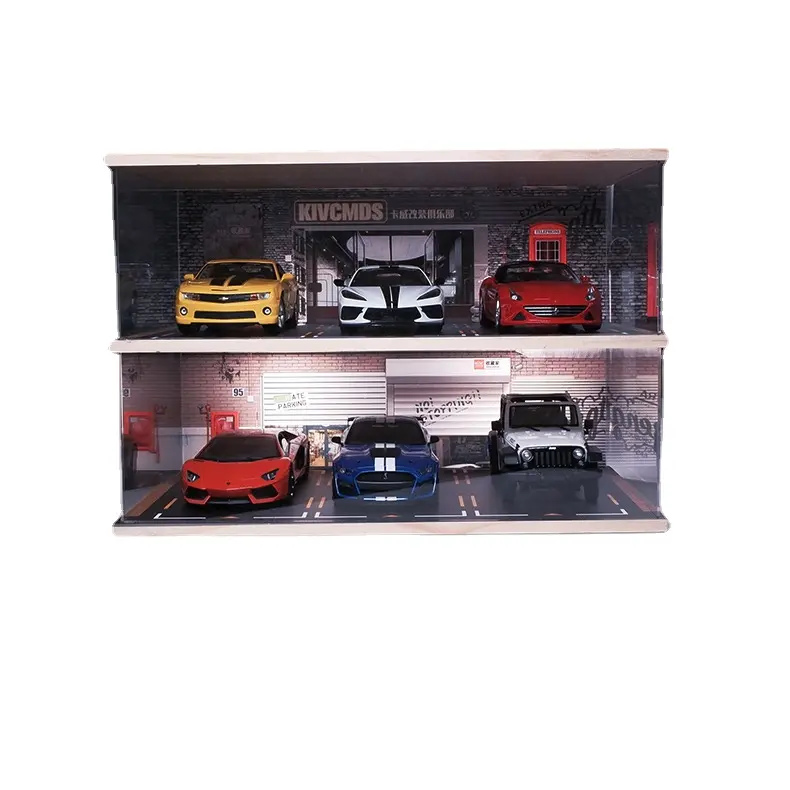 Offre Spéciale 1:18 modèle voiture affichage Simulation Parking Garage exquis en bois acrylique boîte à poussière