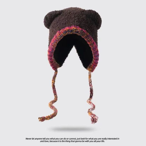 <span class=keywords><strong>Bonnet</strong></span> d'hiver unisexe en tricot doux et moelleux avec oreilles d'ours, pompons bouclés, 100% acrylique, idéal <span class=keywords><strong>pour</strong></span> le ski - Product Image 2