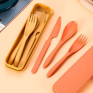 Custom Logo Durable High Quality Portable Wheat Straw Cutlery <b>Set</b> Reusable Travel <b>Lunch</b> Utensils for Student Welcome Kits - Product Image 3