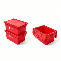 Bac de rangement en plastique rouge JOIN avec couvercle intégré et roulettes, conteneur roulant robuste empilable de 85 L