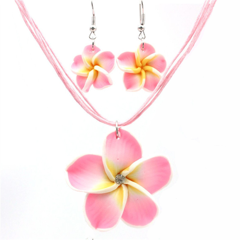 Hawaiian Colorful Polymer Clay Plumeria Necklace