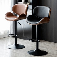 Barhocker im Nordischen Stil, Günstige Thekenmöbel, Goldfarbenes Metall mit Leder-Rückenlehne, Luxuriöse Moderne Küchen-Hochstühle für Bartische