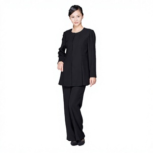 Elegant Women's Black Crepe <b>Suit</b> Set O-Neck Full Sleeve Pockets Regular Fit Autumn Wear - Product Image 4