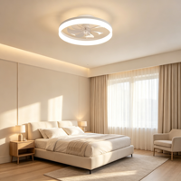 Ventilateur de plafond moderne blanc 60W avec télécommande, éclairage LED 19,7 pouces à 7 pales réversibles, pour chambre et salon à plafond bas, montage encastré