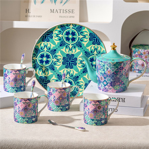 Set di Tazze <span class=keywords><strong>da</strong></span> Caffè in Porcellana Stile Marocchino di Lusso, <span class=keywords><strong>Collezione</strong></span> Diji Garden, Set per Tè del Pomeriggio, Set per Tè ai Fiori, Caraffa per Acqua, Caffettiera - Product Image 1
