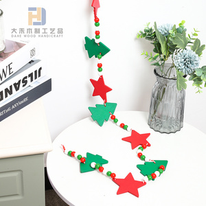 Ghirlanda di perline <span class=keywords><strong>in</strong></span> <span class=keywords><strong>legno</strong></span> a 3 tonalità da 190 cm (6 piedi) con stella rossa fustellata e ciondolo. Albero di Natale per Decorazioni Domestiche Ornamenti da Appendere a Parete - Product Image 1