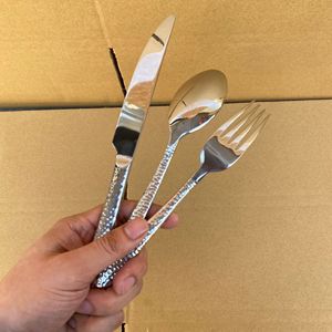 Hammered Texture Cutlery Set 304 Stainless Steel <b>Knife</b> Fork Spoon Durable Tableware For Picnic Adult Use - Product Image 2