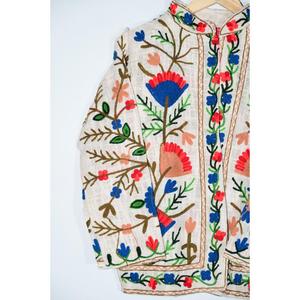 Chaqueta de Algodón con Bordado Floral a Mano para Mujer, Estilo Boho Étnico, Ecológica, Transpirable, Otoño Invierno, Manga Tres Cuartos, Corte Murciélago - Product Image 6