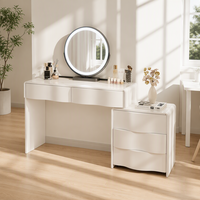 Table de maquillage moderne réglable en chêne massif écologique avec miroir éclairé par LED pour chambre à coucher, bureau de maquillage blanc avec miroir