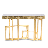 Muebles de Sala de Estar para Decoración del Hogar, Mesa Consola de Lujo Elegante y Moderna con Manijas Metálicas y Acabado en Laca Negra de Alto Brillo