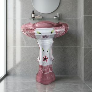 Modern Premium Rectangular Ceramic Wash Basin With <b>Full</b> Pedestal For Hotel Bathroom Granite Style - Product Image 3