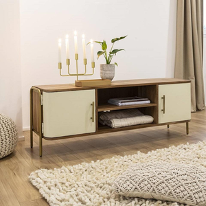 Meuble TV élégant en bois massif avec une sculpture décorative unique conçue pour sublimer la décoration du salon - Product Image 1