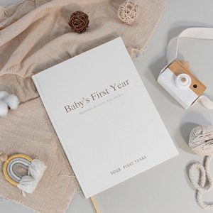 Impresión personalizada cubierta de lino natural logotipo estampado minimalista hitos Peachly Unisex Primer <span class=keywords><strong>Año</strong></span> recuerdo bebé libro de memoria - Product Image 3