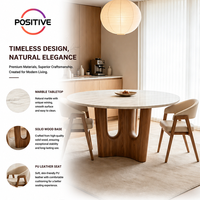 Table à manger ronde en marbre de luxe italienne moderne avec base sculpturale en bois massif de noyer, mobilier de salle à manger Wabi Sabi pour la maison