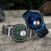 Montre en bois BOBO BIRD pour homme, mécanique, plongeur, luxe, affaires, cadran à aiguilles, phase lunaire, boîte cadeau gravée personnalisée