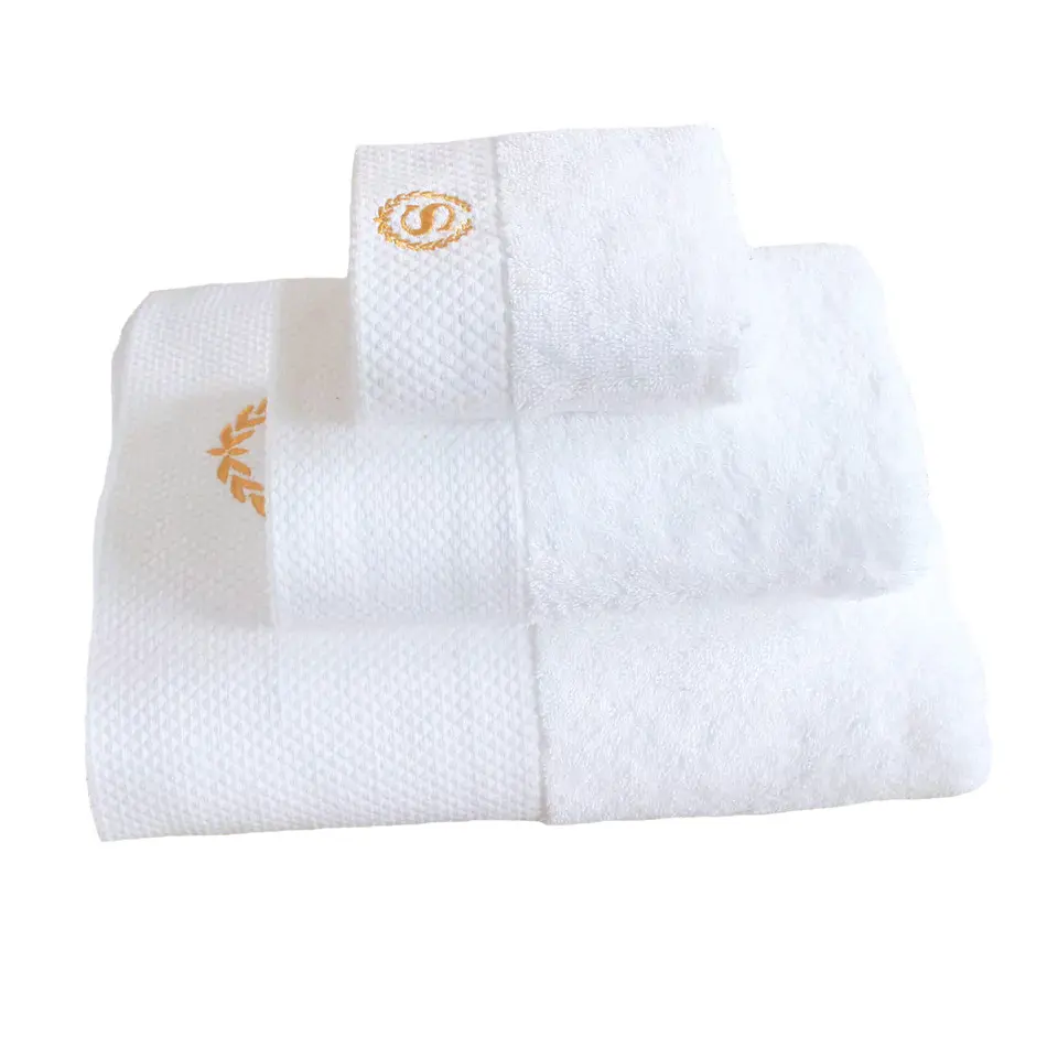 Set di asciugamani bianchi con Logo ricamato personalizzato per Hotel Spa in cotone 100% asciugamano da bagno di lusso per Hotel