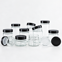 Pot en verre rond ergonomique de qualité alimentaire à large ouverture, 106 ml, 180 ml, 212 ml, 250 ml, 380 ml, 500 ml, pour confiture, sauce, miel, cornichons, avec couvercle à vis noir