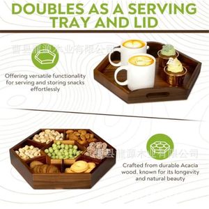 Caja vintage de madera de acacia para frutos secos con tapa, plato de madera para aperitivos, semillas de melón, dulces y frutos secos, plato de aperitivos con múltiples compartimentos. - Product Image 4