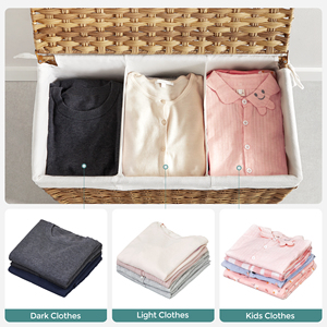 SONGMICS Có Thể Gập Lại Mây Giặt Giỏ <span class=keywords><strong>Hamper</strong></span> Bán Buôn Lớn Sorter Ba Lưới Ráp Giỏ Giặt Hampers Với Bánh Xe - Product Image 2