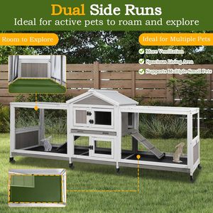 Double cage à lapins d'extérieur/intérieur à 2 étages en <span class=keywords><strong>bois</strong></span> avec 4 plateaux étanches, 8 roues, toit imperméable, montage facile - Product Image 4