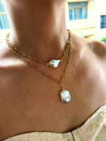 Chaîne pendentif baroque plaqué or 18 carats avec perles d'imitation irrégulières pour femme, bijou vintage en acier inoxydable, cadeau tendance