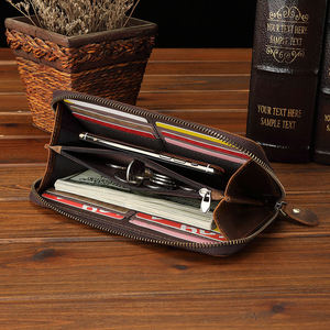 Portefeuille long AndoBag pour homme, en cuir de vache véritable rétro, porte-cartes, porte-monnaie à fermeture éclair, pochette 1396 - Product Image 5