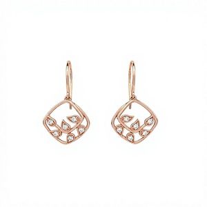 Boucles d'oreilles pendantes géométriques en forme de feuille avec diamants ronds plaqués or 18K 14K, boucles d'oreilles à crochet en fil français, bijoux fins pour femmes - Product Image 1