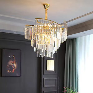 Lámpara colgante de diseño giratorio para sala de estar, lámpara de araña moderna de cristal K9 rectangular redonda - Product Image 1