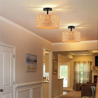 Plafonnier LED 110V en fer de style campagnard américain avec abat-jour en tissu tressé, pour salon, chambre et balcon, Fourniture exclusive transfrontalière