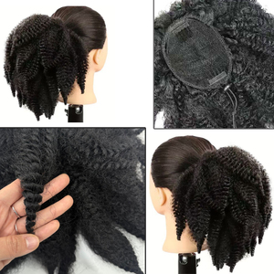Queue de cheval à cordon en gros, <span class=keywords><strong>chignon</strong></span> bouffant doux, court, style Marley Afro crépu bouclé, à clipser avec élastique - Product Image 2