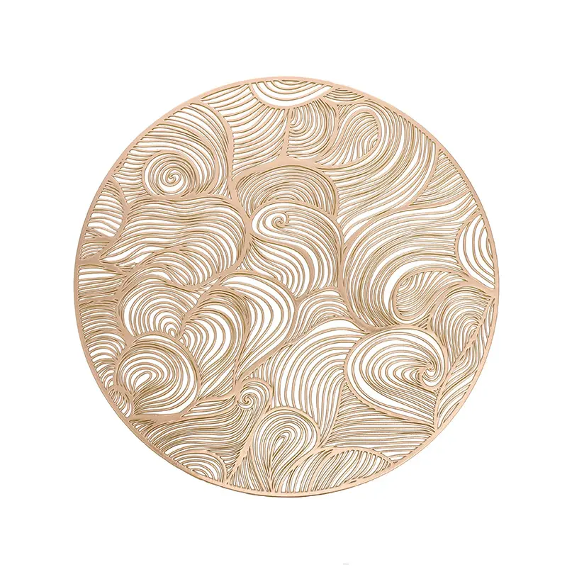 European Style Gold Vinyl Flower Table Round Woven placemat For Home And wedding Decoration Mats