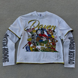 T-shirt décontracté pour homme en coton épais 100 %, coupe carrée, manches longues, épaules tombantes, motif uni, hiver - Product Image 3