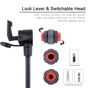 <span class=keywords><strong>Pompe</strong></span> à vélo en alliage d'aluminium <span class=keywords><strong>GIYO</strong></span> avec compatibilité valve Schrader/Presta, tuyau de 29 cm, manomètre, gonfleur d'air pour vélo 120 PSI - Product Image 6