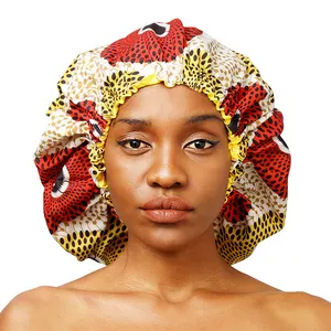 Wholesale Large Size African Print Pattern Satin Lined Designer Bonnet Women Double Layer Satin Sleep Hair Bonnet Cap Ankara Hat