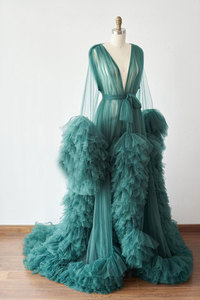 Vestido <span class=keywords><strong>de</strong></span> Maternidad para Sesión <span class=keywords><strong>de</strong></span> Fotos, Tul Transparente, Escote en V Profundo, Volantes en Capas, Cola Larga, para Fotografía, Boudoir - Product Image 2