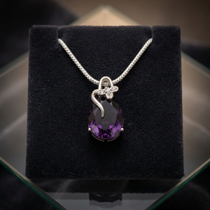 H.A. Gems J-160 <b>Silver</b> Plated Crystal Solitaire Teardrop Pendant Necklace <b>Snake</b> <b>Chain</b> Minimalist Design for Women/Unisex Party - Product Image 2