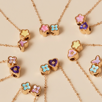 N52Y Nuevo Collar de Acero Inoxidable Chapado en Oro de 18K, Resistente al Agua, con Retención de Color, Esmalte Brillante, Cuentas, Flores, Corazón y Estrella para Mujer