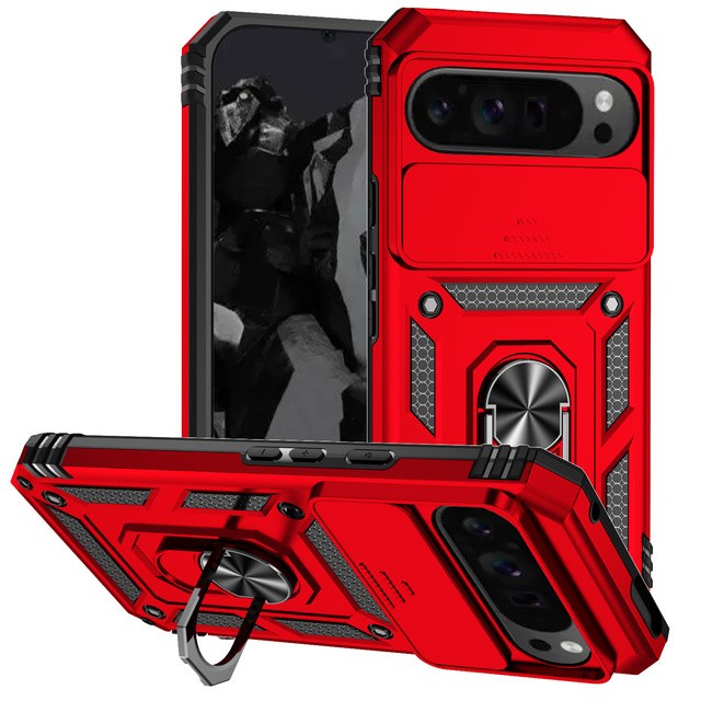 PC TPU Hybrid Armor Design Magnetic Ring Car Holder Shockproof Anti-Fingerprint Mobile Phone Case for Google Pixel 9pro XL 8
