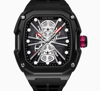 Reloj Mecánico Automático MEGIR 8607 Oficial para Hombre, Diseño Tonneau, Doble Esqueleto, Resistente al Agua, Reloj Masculino Moderno
