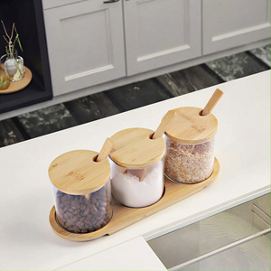 12-gói tre gia vị lưu trữ chai lọ có nắp đậy hình chữ nhật hình dạng gia vị hộp cho muối đường gia vị 4 Bộ của thìa - Product Image 4