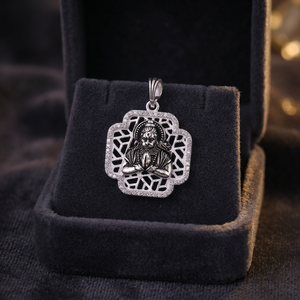 925 Sterling Silver Lord Hanuman Pendant Sparkling Cubic Zirconia Border Oxidized Religious Bajrangbali <b>Locket</b> Jewelry for Men - Product Image 4
