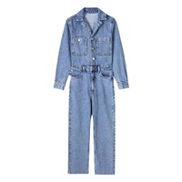 Femmes décontracté Vintage combinaison combishort couleur unie ample grande taille nouveau été Denim Collection bouton décoration Logo taille