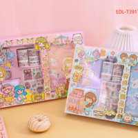 Boîte cadeau de papeterie Kawaii personnalisée en gros, kit de scrapbooking de dessins animés avec ruban washi, autocollants PET, carnet, stylo gel, bloc-notes