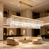 Lustre rectangulaire moderne en cristal doré, luminaire suspendu linéaire pour table à manger, îlot de cuisine