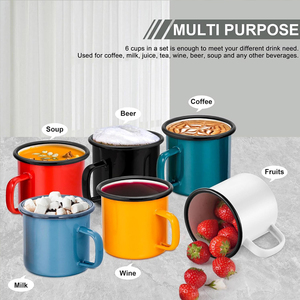 Tasses à bière <span class=keywords><strong>en</strong></span> <span class=keywords><strong>acier</strong></span> portable 350ml imprimées sur mesure Poignée de conception enduite mignonne Promotion de tasses de camping <span class=keywords><strong>en</strong></span> émail métallique de qualité alimentaire réutilisables - Product Image 4