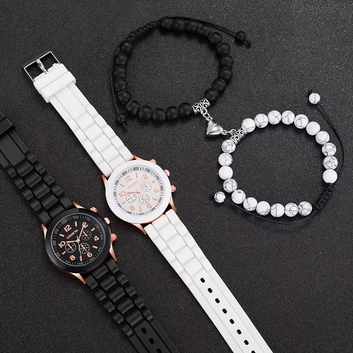 4pcs/set Geneva Couple Watch Fashion Silicone Band Quartz